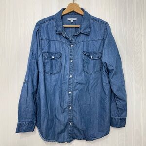 Boutique + Chambray denim snap shirt size 1X